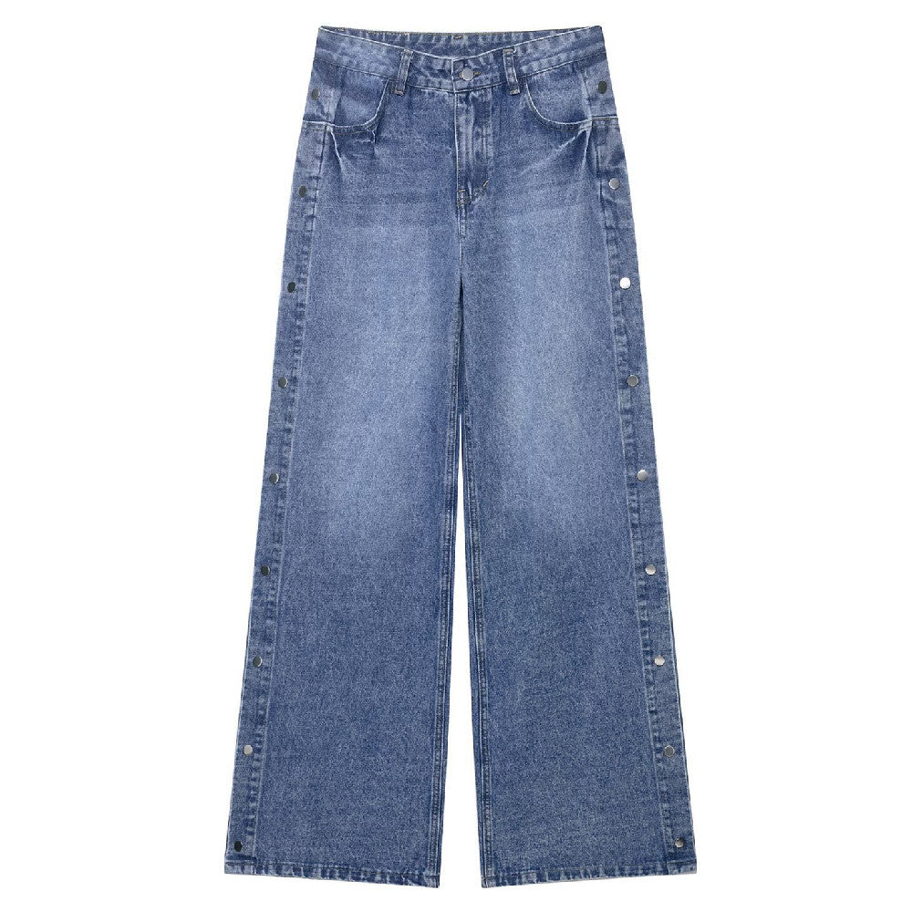 Women's High Waist Baggy Straight Trousers Jeans