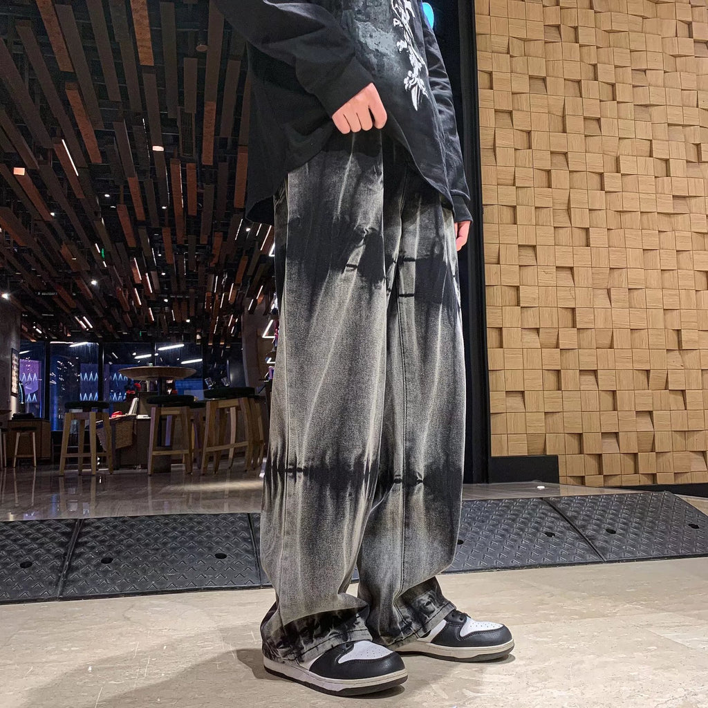 Harajuku Wind Bf Tie-dye Retro High Street Hong Kong Flavor Chic Denim Baggy Pants