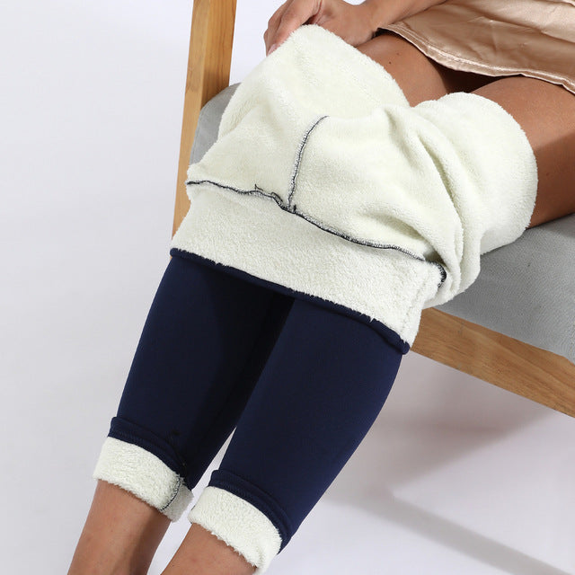 Plush Padded Plain Lamb Velvet Leggings