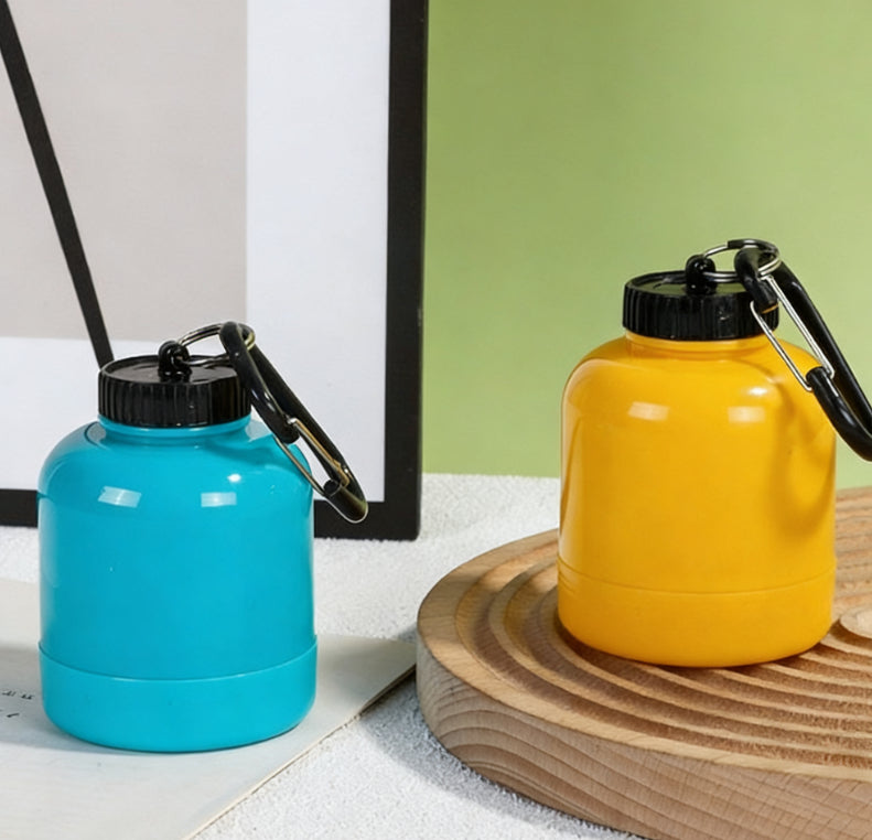 Portable Protein Powder Dispenser With Carabiner And Funnel Design
