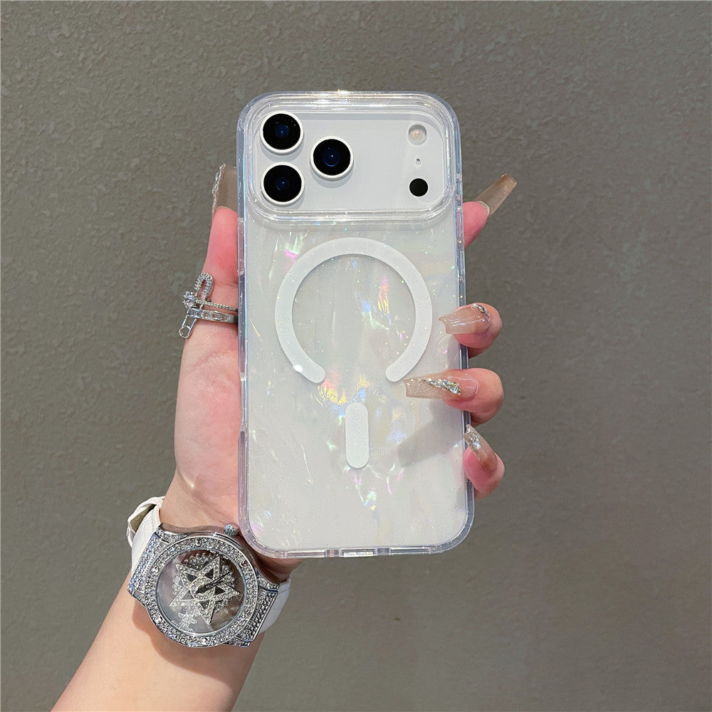 Shell-pattern Magnetic Phone Case With Iridescent Protective Cover