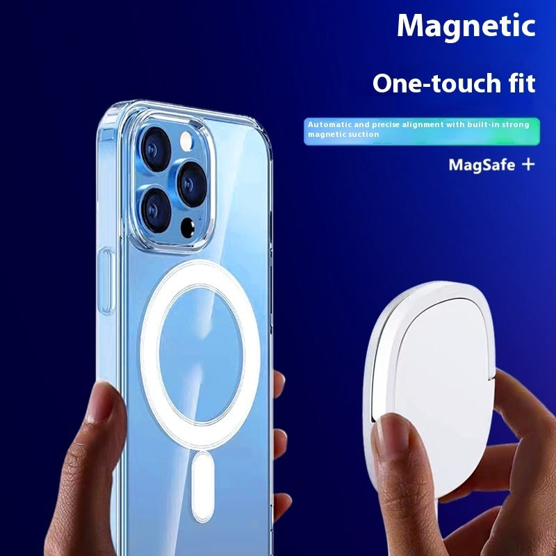Magnetic Transparent Phone Case All-inclusive Drop-resistant Straight-edge Airbag Protective Cover