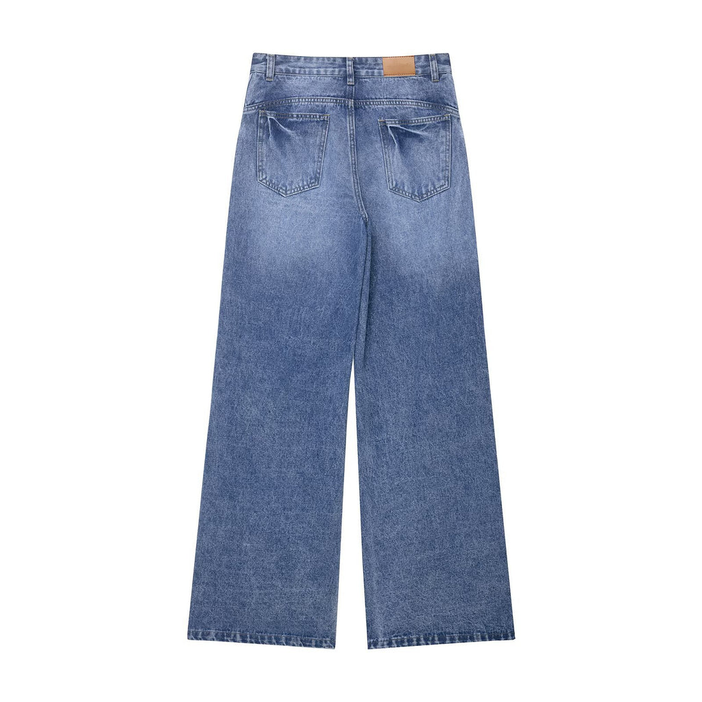 Women's High Waist Baggy Straight Trousers Jeans