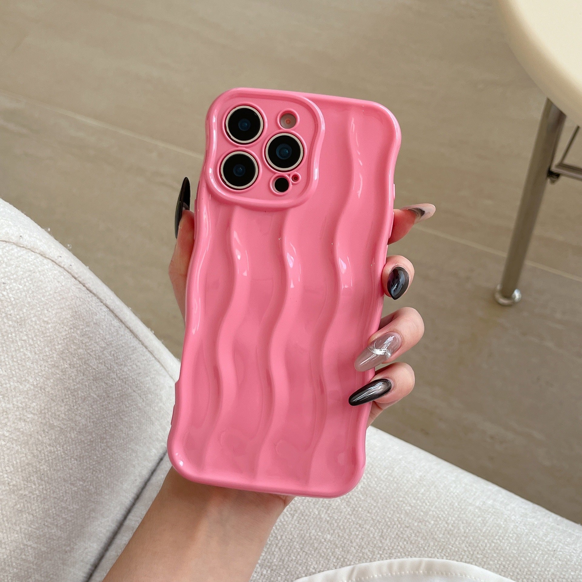 Applicable Electroplating Three-dimensional Wave Stripe Phone Case Drop-resistant Protective Cover