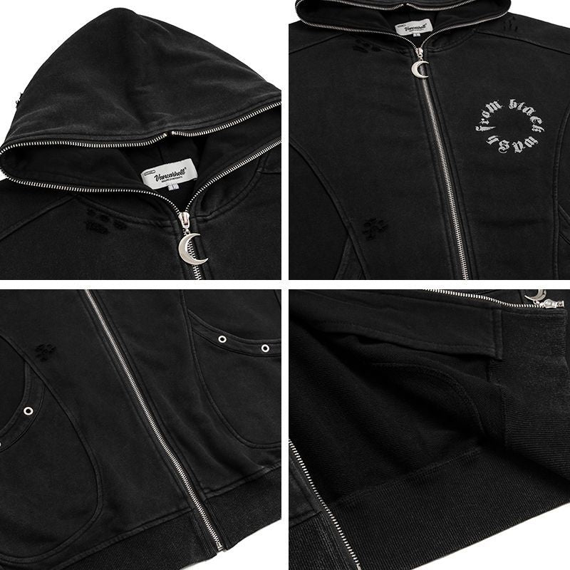 American Retro Ripped Jeans Hooded Sweater Baggy Coat