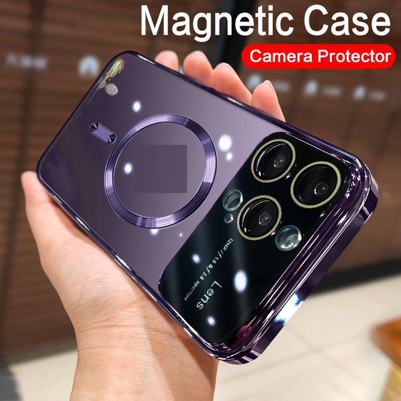 Phone Case Large Window Electroplating Magnetic Transparent All-inclusive Protective Cover