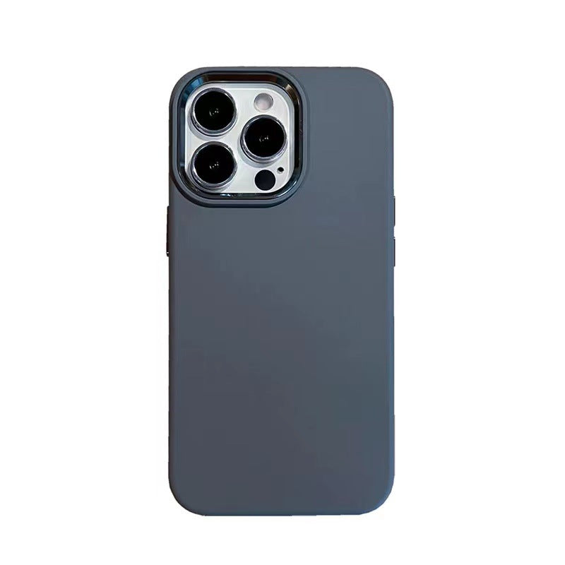 Full-cover Solid Color Liquid Silicone Metal Phone Case