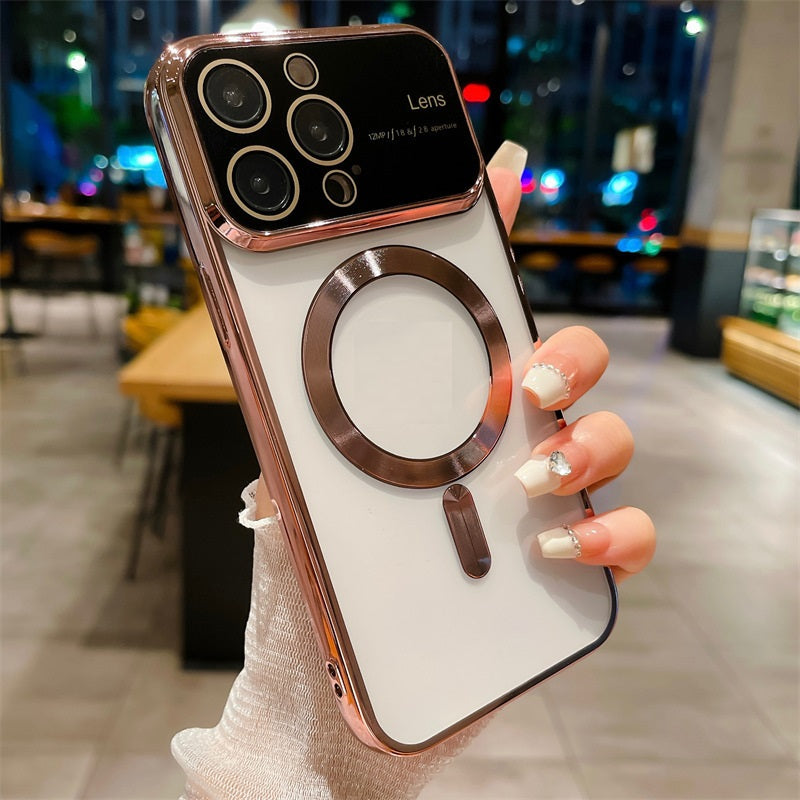 Phone Case Large Window Electroplating Magnetic Transparent All-inclusive Protective Cover