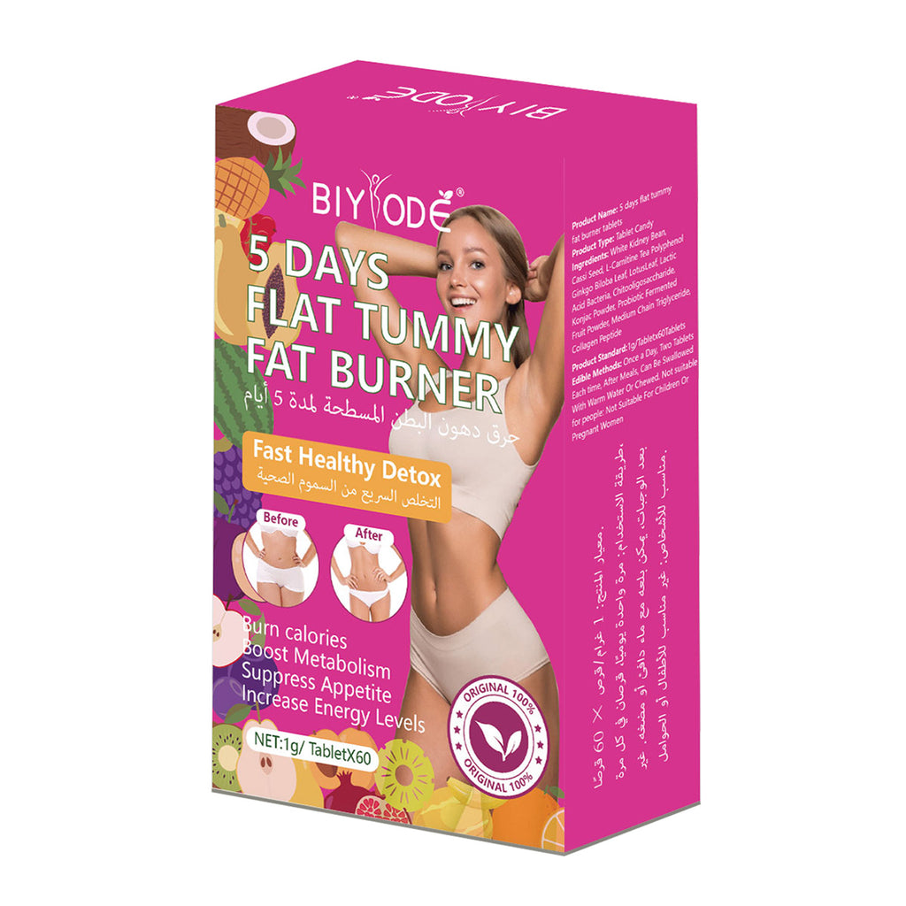 Customized 5 Day Flat Tummy Fat Burner Herbal Supplement Wholesale Slimming Tablets OEM ODM Collagen Peptide Probiotic Candy Private Label Belly Burner Enhance Metabolism Detox Cleanse