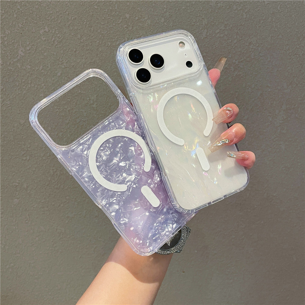 Shell-pattern Magnetic Phone Case With Iridescent Protective Cover