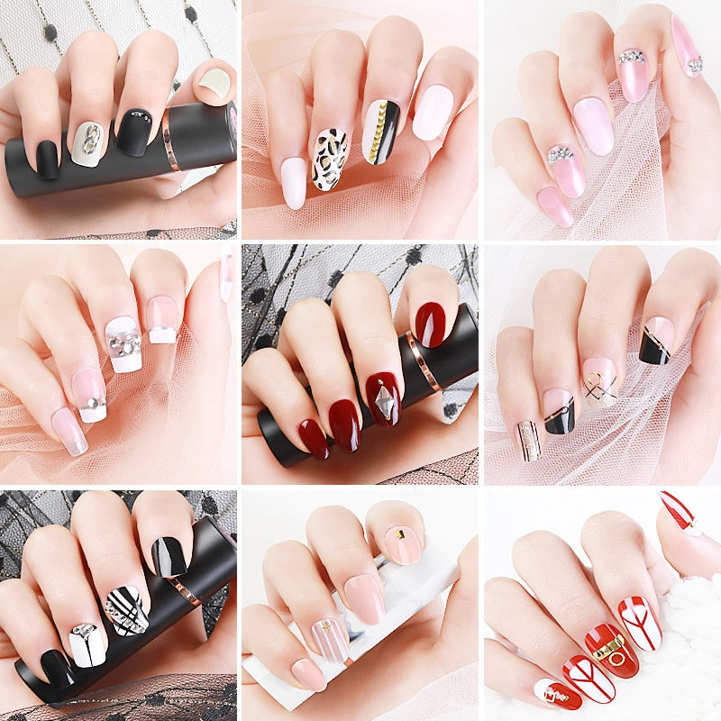 Rhinestone Series natural length Press-on Nails 24 Pcs Set