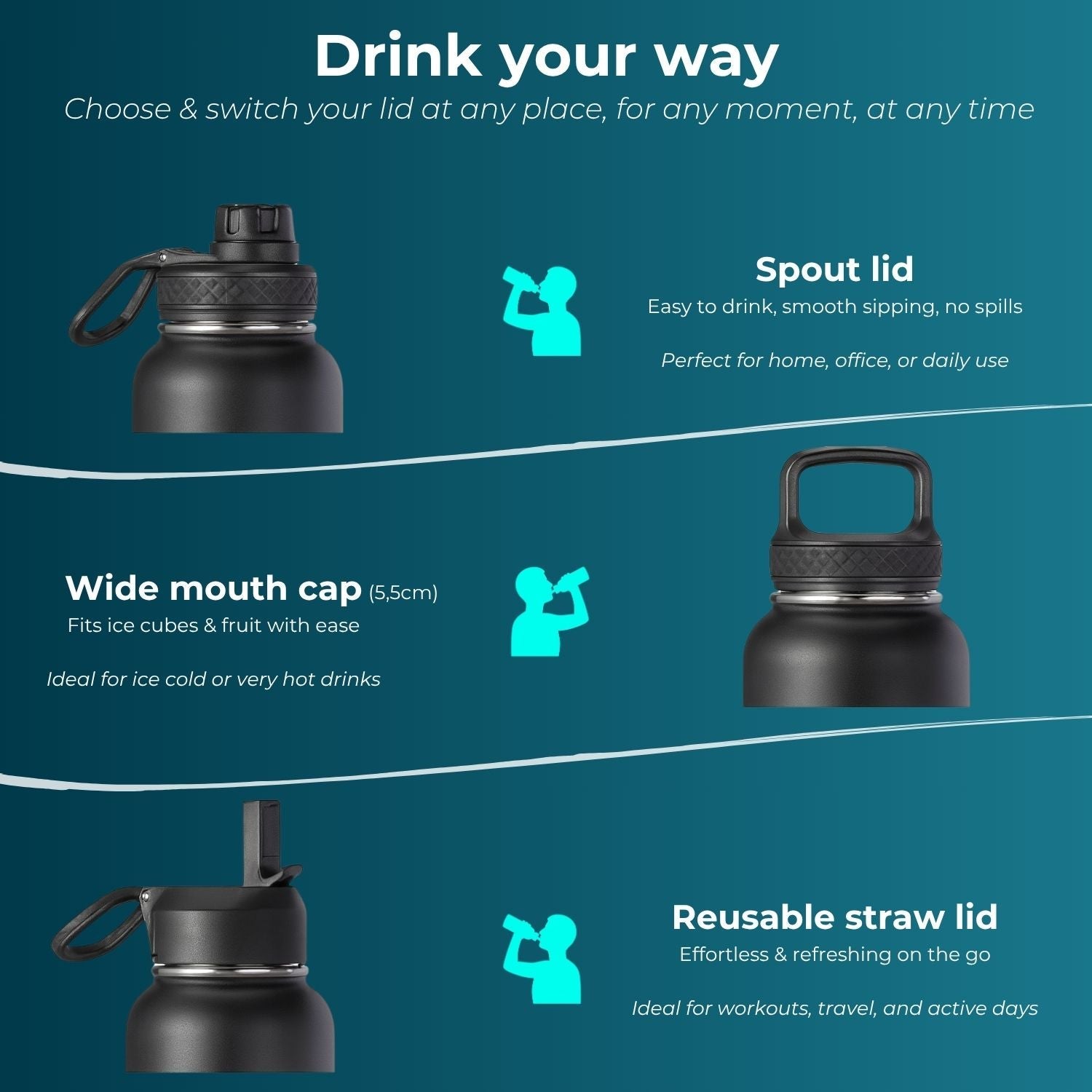 Stainless Steel Drink Bottle - Black-2