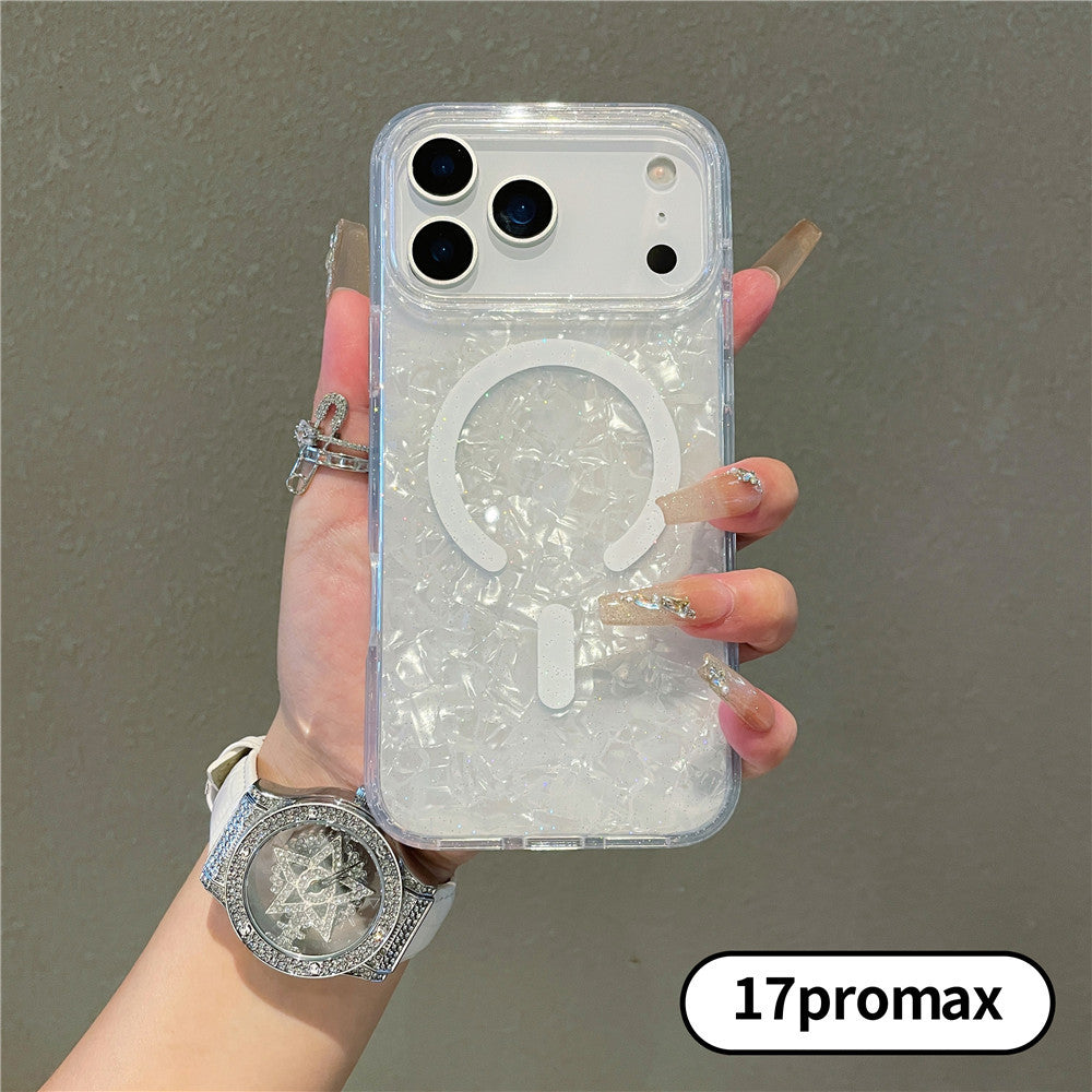 Shell-pattern Magnetic Phone Case With Iridescent Protective Cover