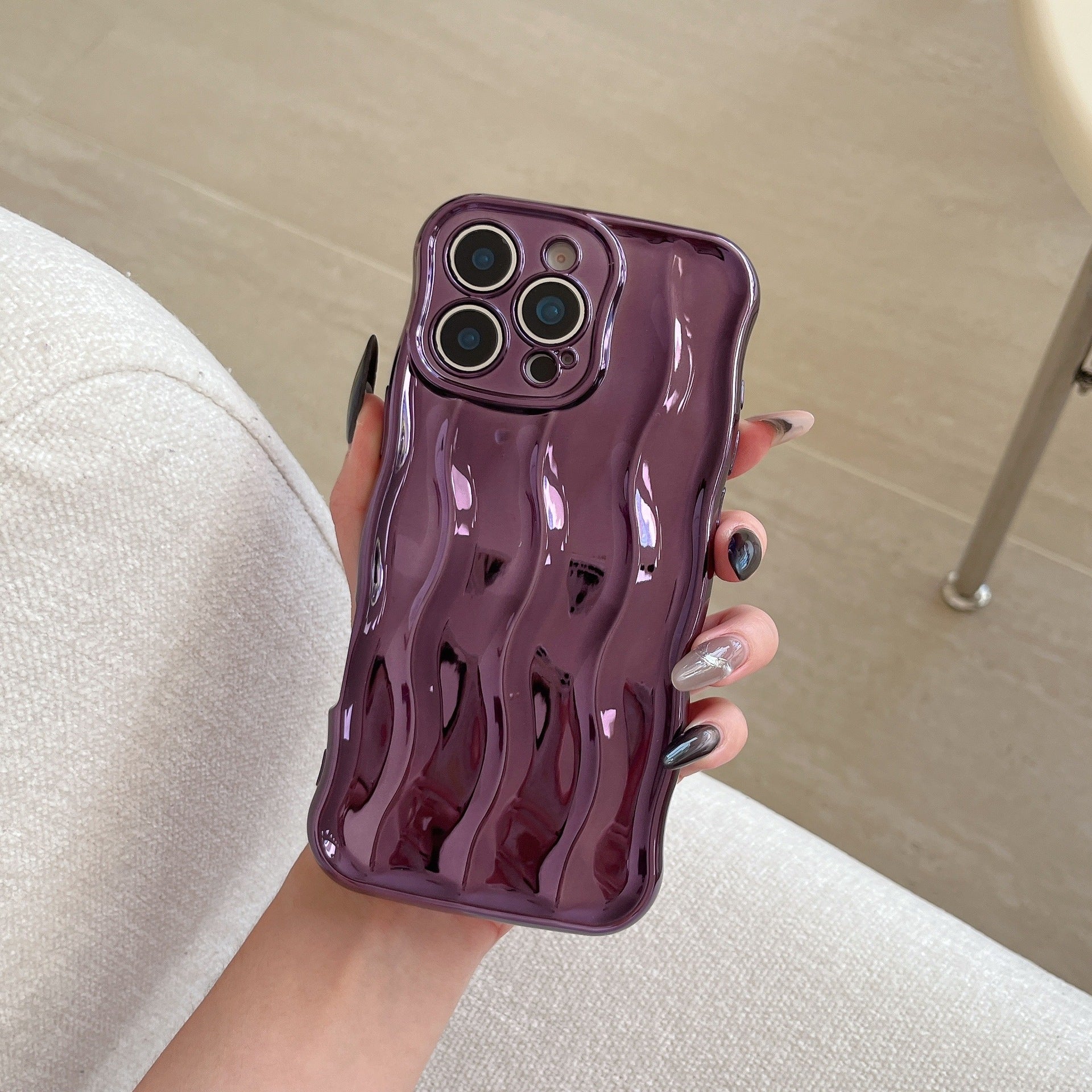 Applicable Electroplating Three-dimensional Wave Stripe Phone Case Drop-resistant Protective Cover