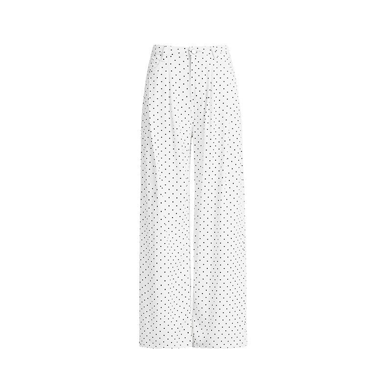 White Polka Dot Lyocell Jeans Female Pleated Design Baggy Straight Trousers