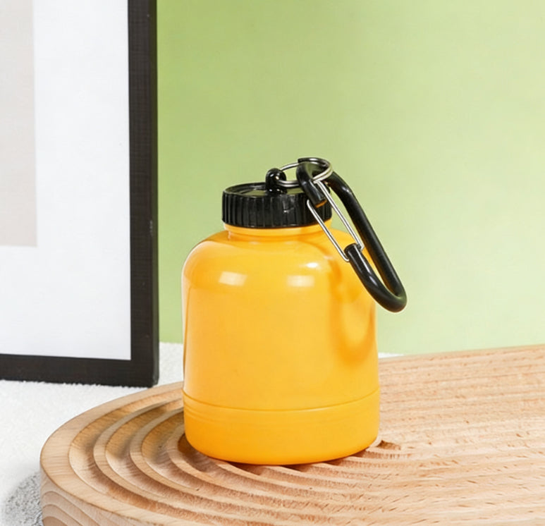 Portable Protein Powder Dispenser With Carabiner And Funnel Design