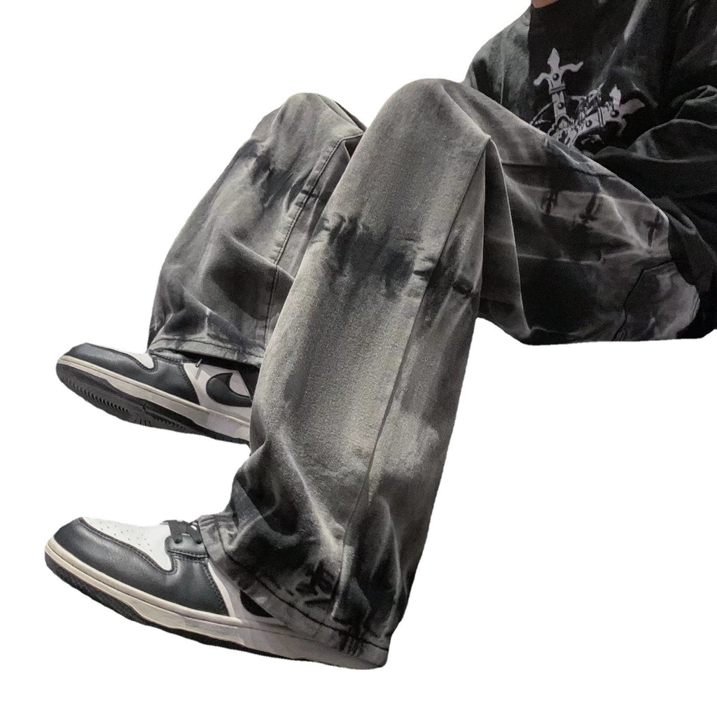 Harajuku Wind Bf Tie-dye Retro High Street Hong Kong Flavor Chic Denim Baggy Pants