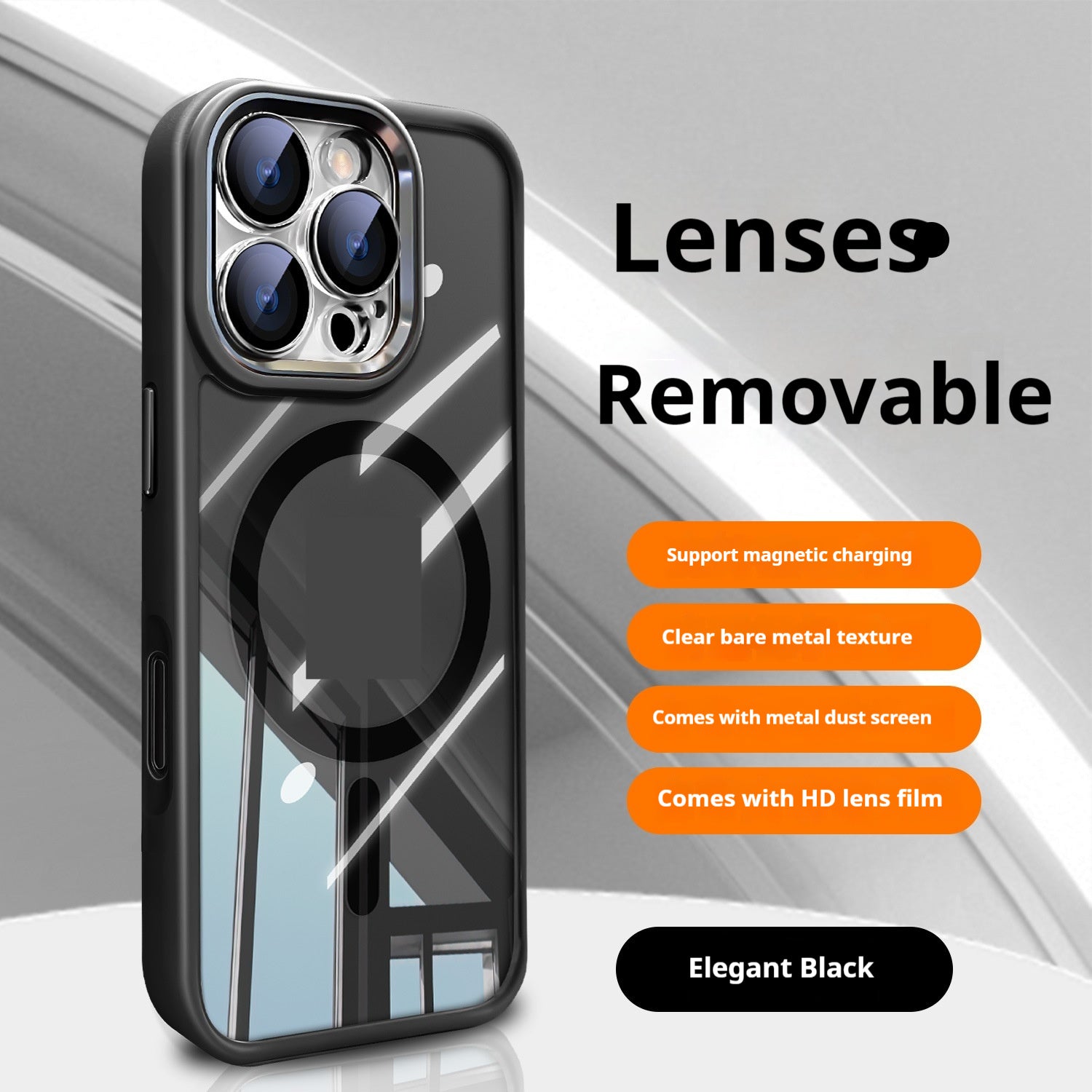 Litchi Grain Ice Crystal Transparent Protective Cover Phone Case