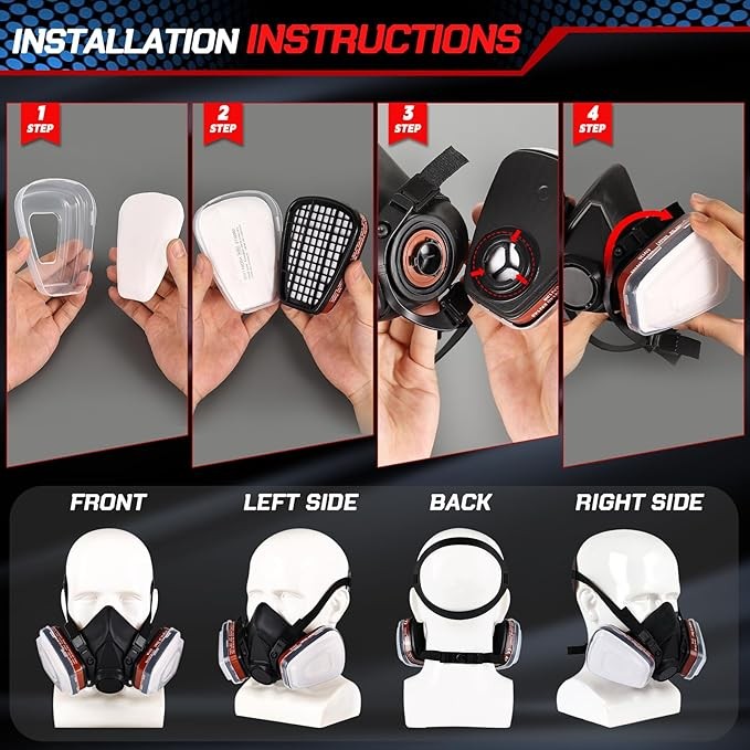 6001 Atemschutz Halbmaske Gasmaske Staubmaske Lackiermaske Mit Wechselfilter