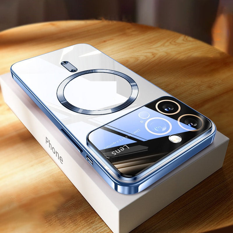 Phone Case Large Window Electroplating Magnetic Transparent All-inclusive Protective Cover