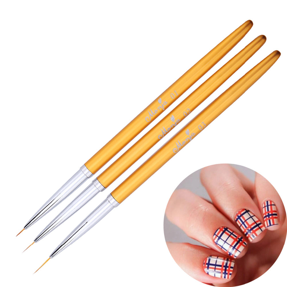 Set Gold Metal Nail Art Liner Brushes