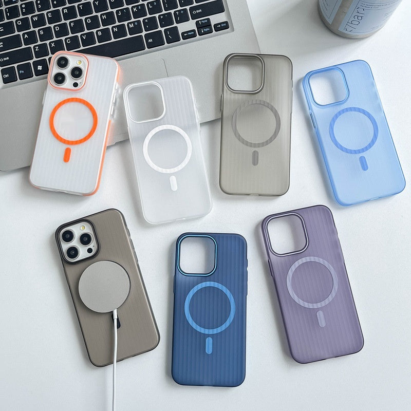 Applicable To IPhone16ProMax Phone Case Corrugated Second Generation Grating Frosted Magnetic Drop-resistant Protective Cover