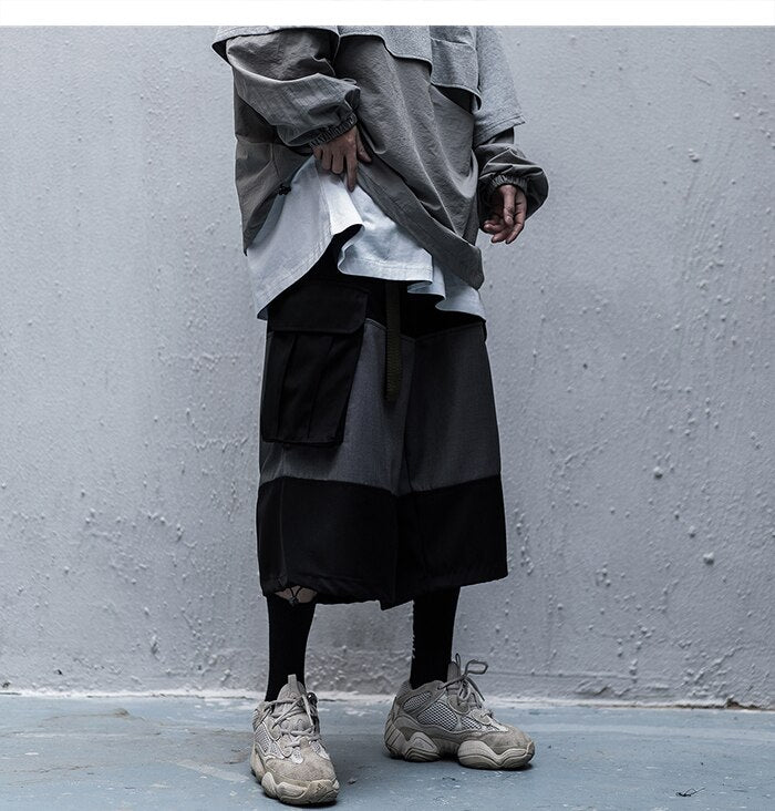 Color Block Cargo Shorts Mens 2020 Multi Pockets Hip Hop Baggy Streetwear Short Pants Casual Harajuku Capri Pants