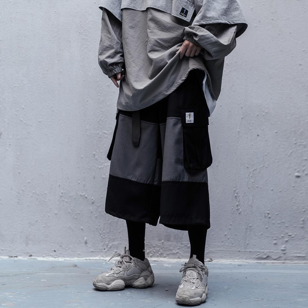 Color Block Cargo Shorts Mens 2020 Multi Pockets Hip Hop Baggy Streetwear Short Pants Casual Harajuku Capri Pants