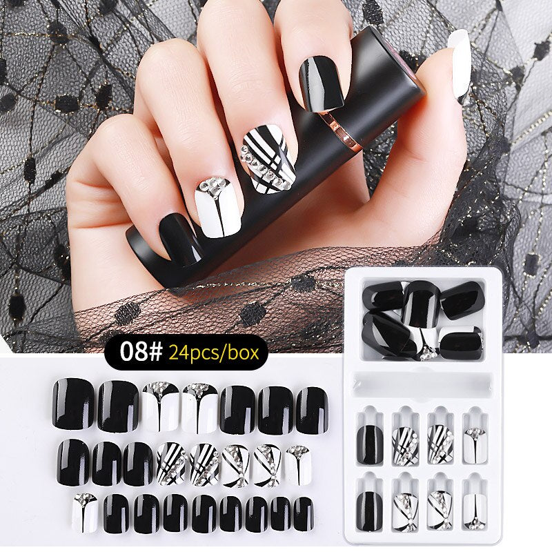 Rhinestone Series natural length Press-on Nails 24 Pcs Set