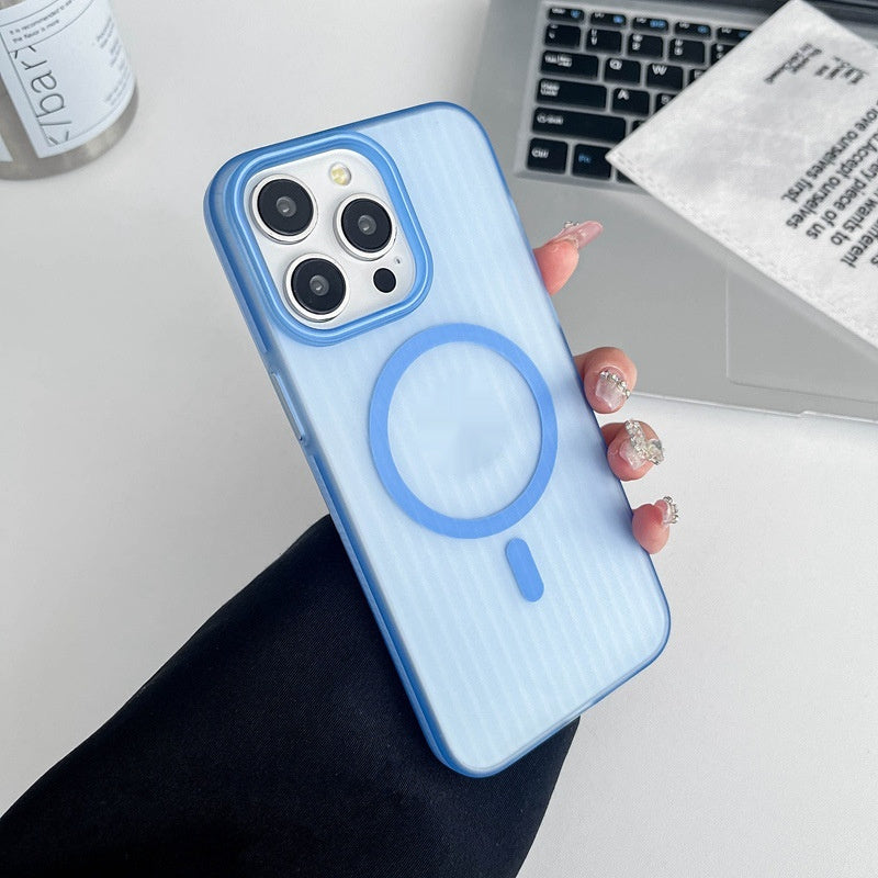 Applicable To IPhone16ProMax Phone Case Corrugated Second Generation Grating Frosted Magnetic Drop-resistant Protective Cover