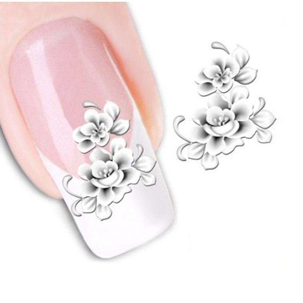 White Flowers Nail Art Stickers