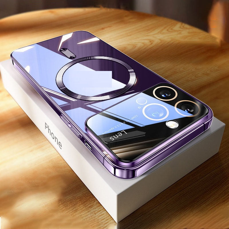 Phone Case Large Window Electroplating Magnetic Transparent All-inclusive Protective Cover
