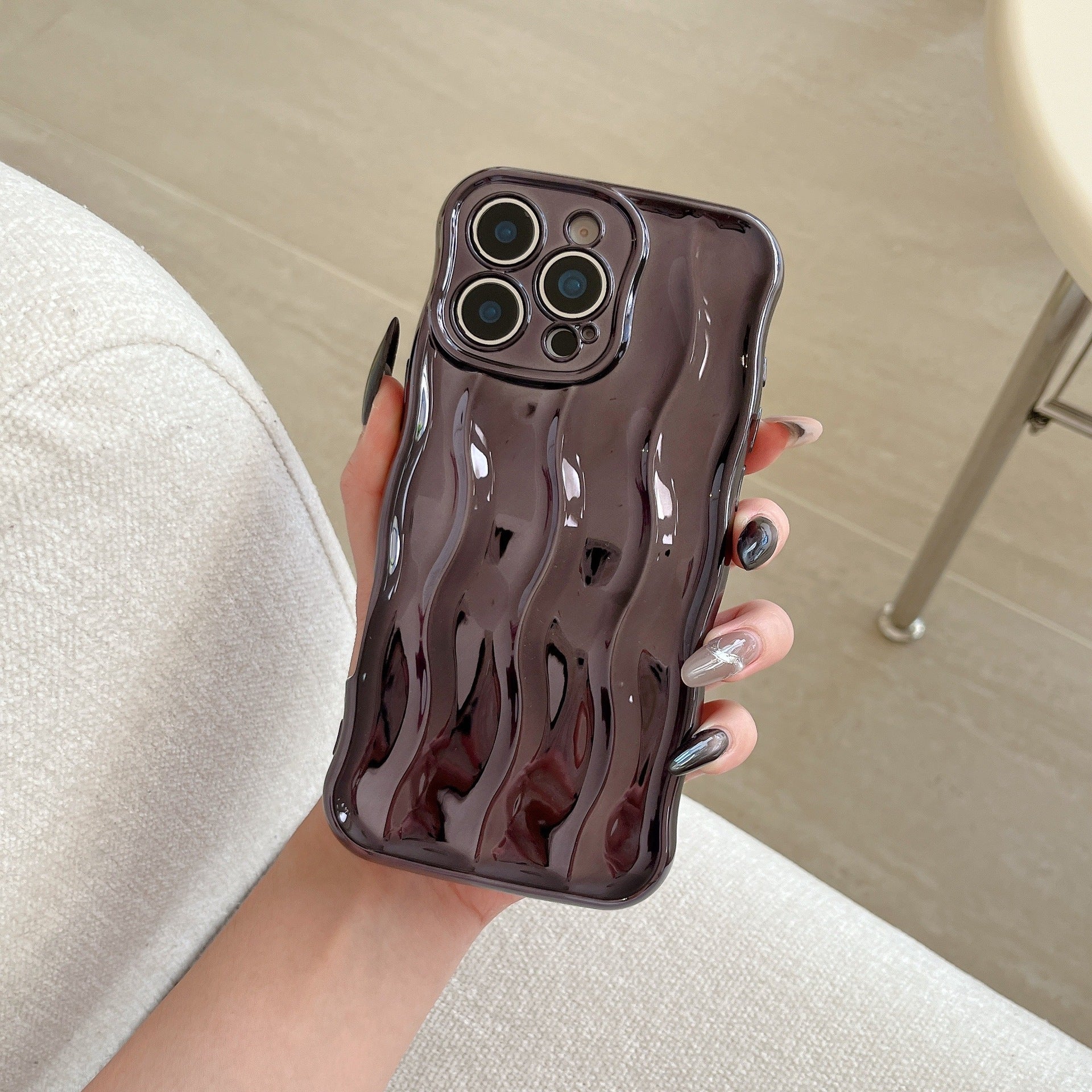 Applicable Electroplating Three-dimensional Wave Stripe Phone Case Drop-resistant Protective Cover