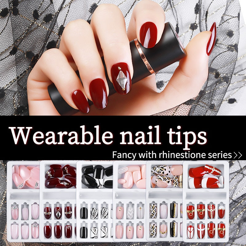 Rhinestone Series natural length Press-on Nails 24 Pcs Set