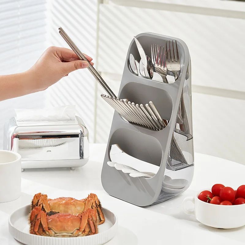 Chopsticks Storage Box Holder 3 Layers Spoon Fork Container Drain Rack Kitchen Utensil Drying Stand Organizer Tableware Tube
