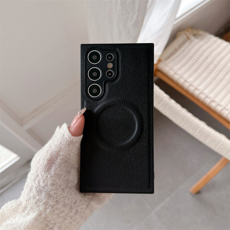 Plain Leather Magnetic Phone Case Drop-resistant Protective Cover