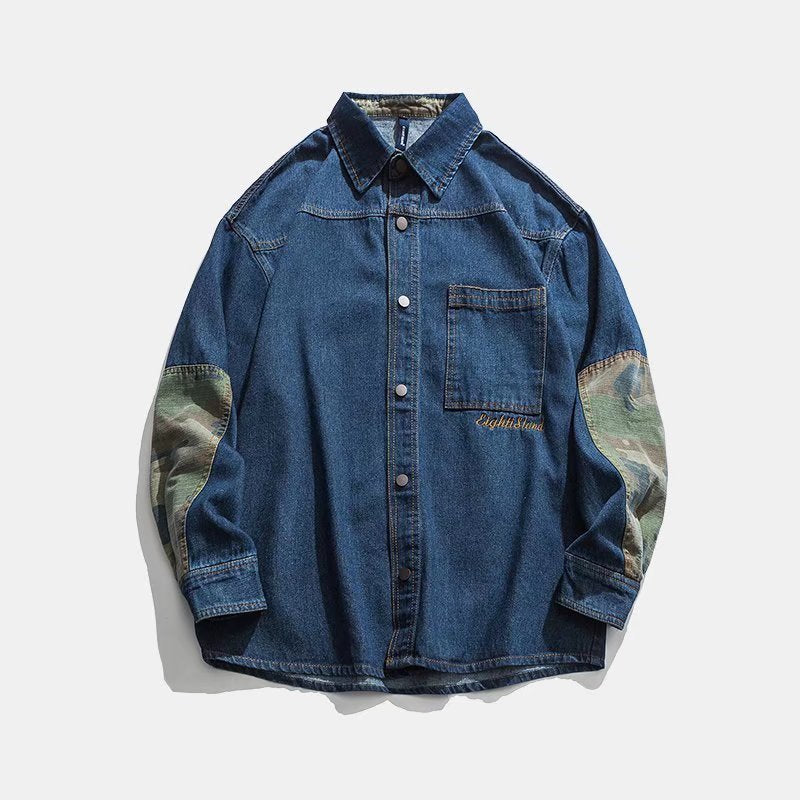 Corduroy Stitching Denim Baggy Coat