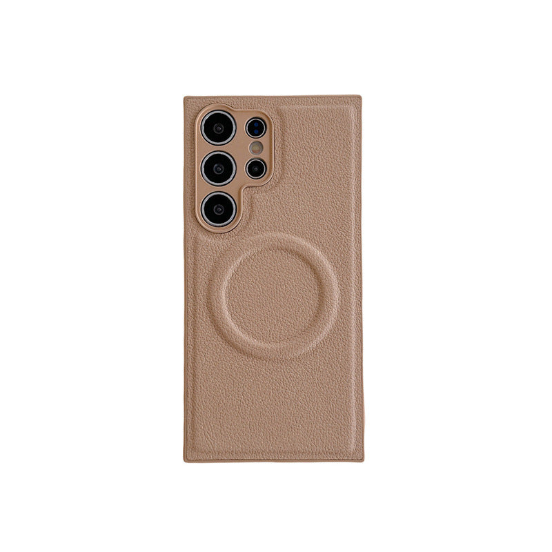 Plain Leather Magnetic Phone Case Drop-resistant Protective Cover