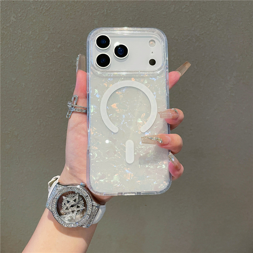 Shell-pattern Magnetic Phone Case With Iridescent Protective Cover