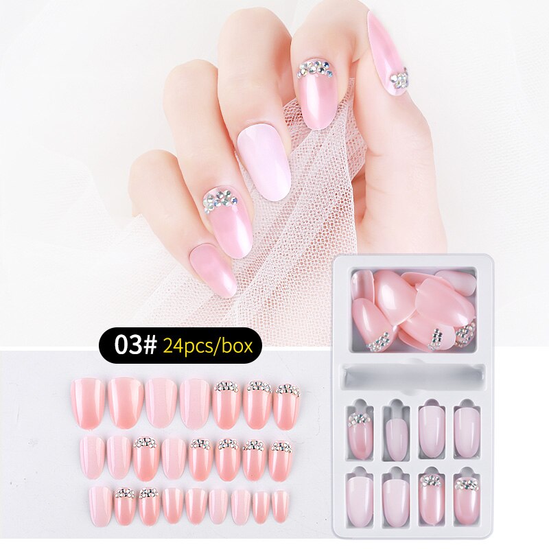 Rhinestone Series natural length Press-on Nails 24 Pcs Set