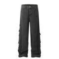 Design Multi-pocket Jeans Side Contrast Color Stripes Baggy Straight Trousers