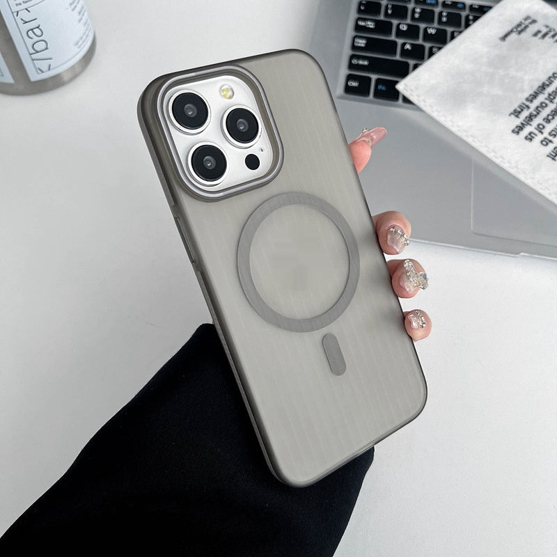 Applicable To IPhone16ProMax Phone Case Corrugated Second Generation Grating Frosted Magnetic Drop-resistant Protective Cover