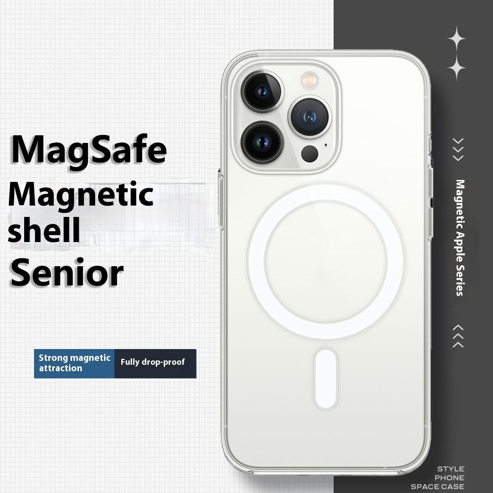 Magnetic Transparent Phone Case All-inclusive Drop-resistant Straight-edge Airbag Protective Cover