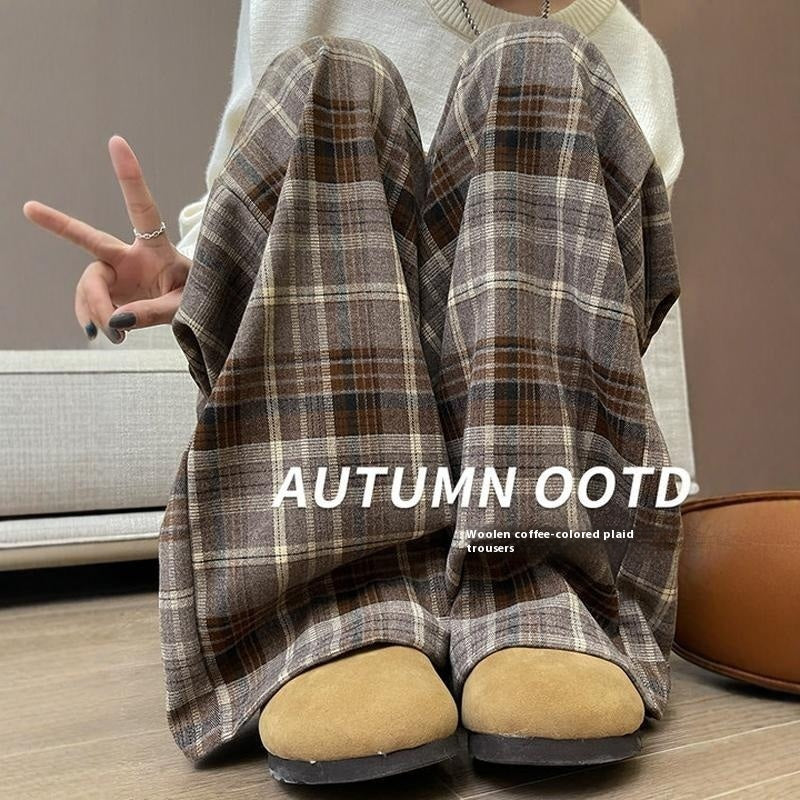 Plaid High Waist Drooping Baggy Pants