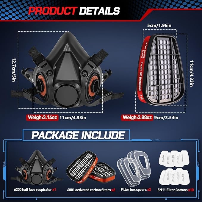 6001 Atemschutz Halbmaske Gasmaske Staubmaske Lackiermaske Mit Wechselfilter