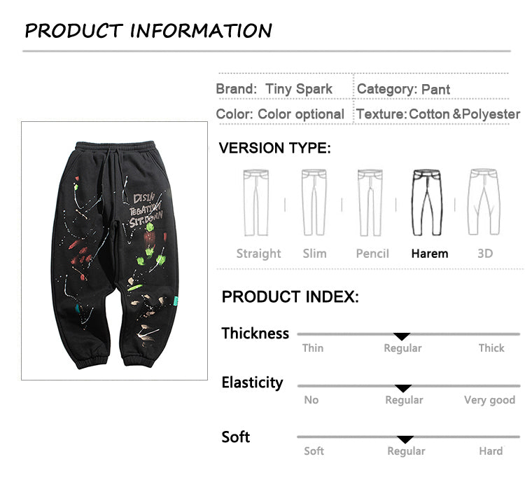Mens Hip Hop Streetwear Cargo Pants Graffiti Printed Baggy Jogger Pants Cotton Casual Pocket Track Harem Pants Trousers